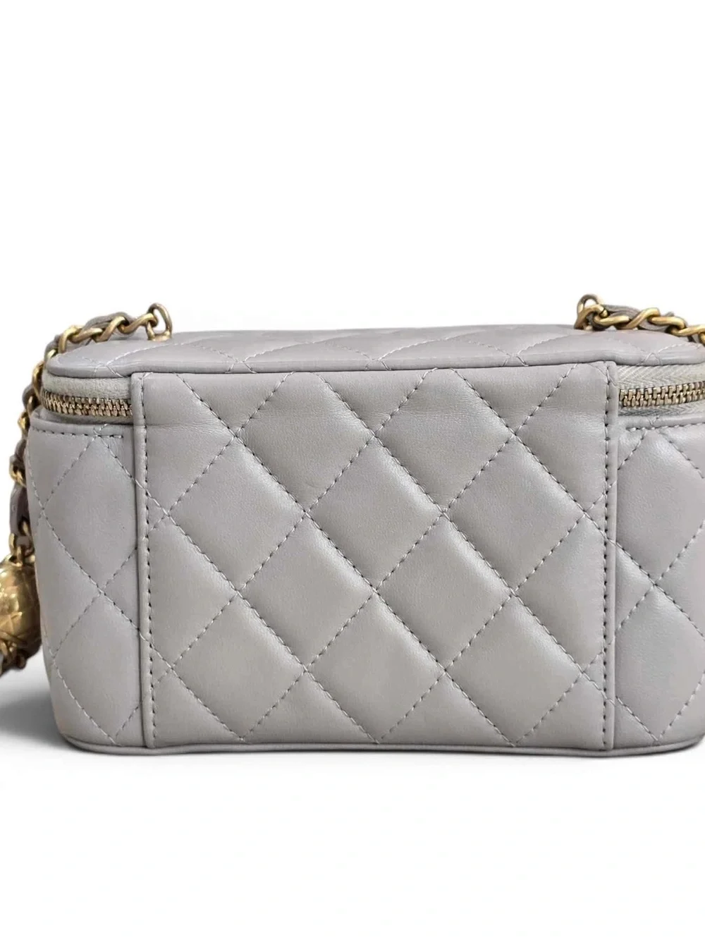 CHANEL Quilted Lambskin Pearl Crush Vanity in Gray with Gold Hardware